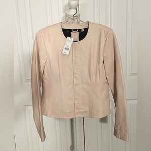 NWT TRISTAN Women Real Leather Light Pink Jacket, Magnetic Closure, Size Large